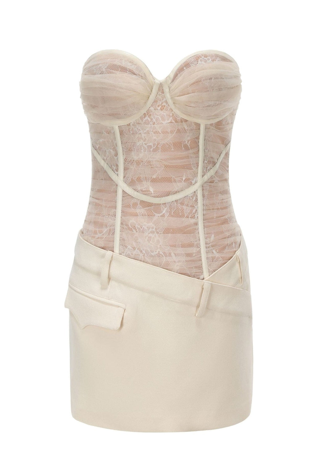 Flowering Girl Women Rolyn Ruched Mesh Strapless Mini Dress - White