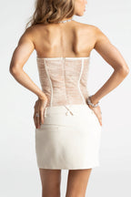 Flowering Girl Women Rolyn Ruched Mesh Strapless Mini Dress - White