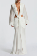 Roniny Cutout Chiffon Draped Maxi Dress - White