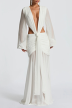 Roniny Cutout Chiffon Draped Maxi Dress - White