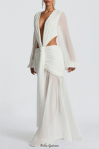 Roniny Cutout Chiffon Draped Maxi Dress - White