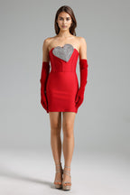 Flowering Girl Women Ronja Diamante Heart Mini Dress - Red