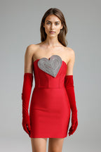 Flowering Girl Women Ronja Diamante Heart Mini Dress - Red