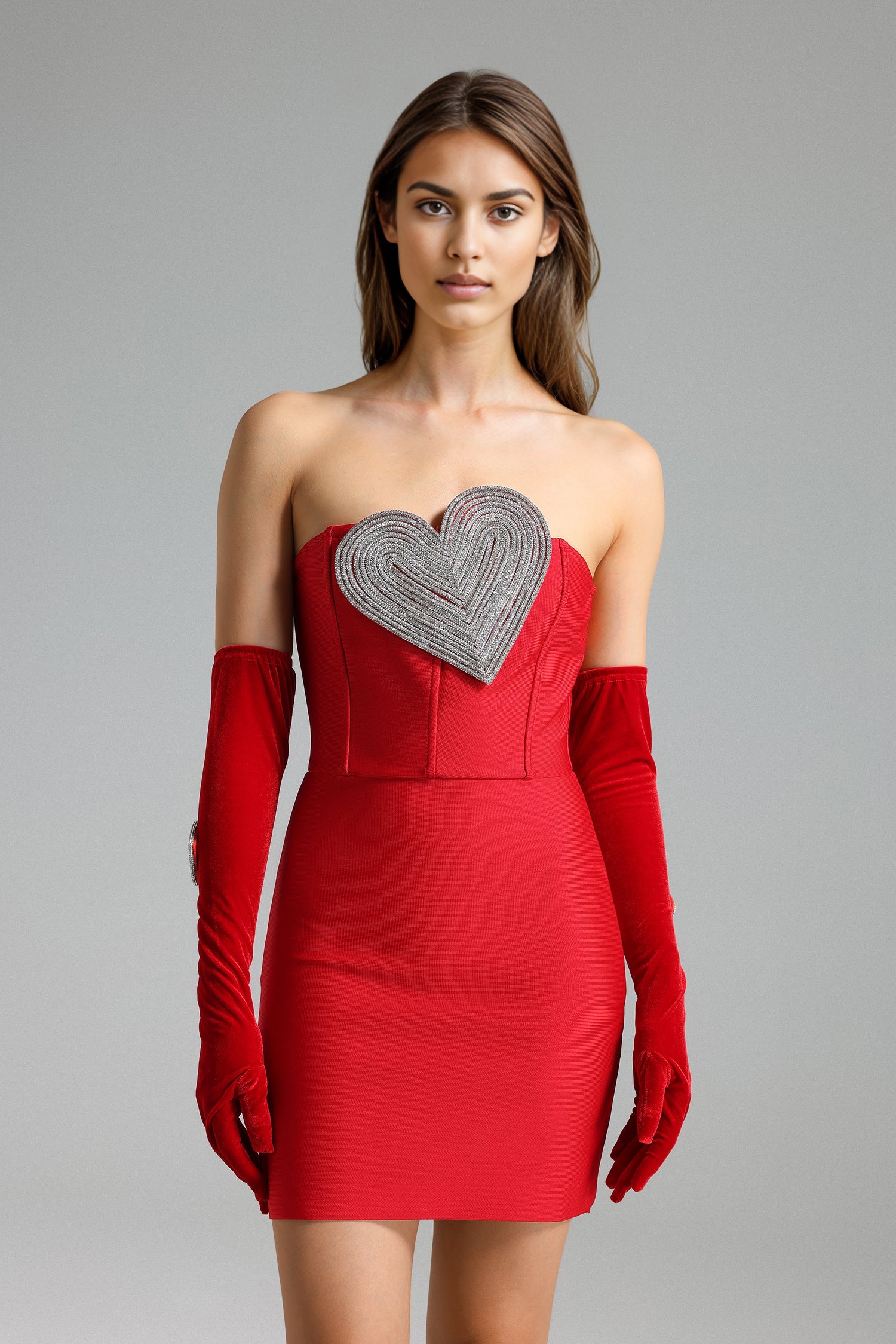 Flowering Girl Women Ronja Diamante Heart Mini Dress - Red