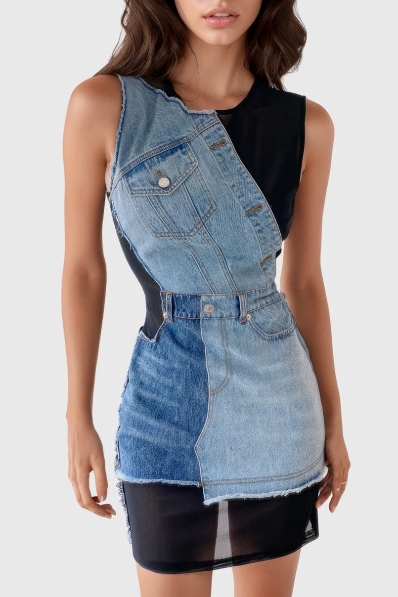Flowering Girl Women Rory Patchwork Denim Mini Dress