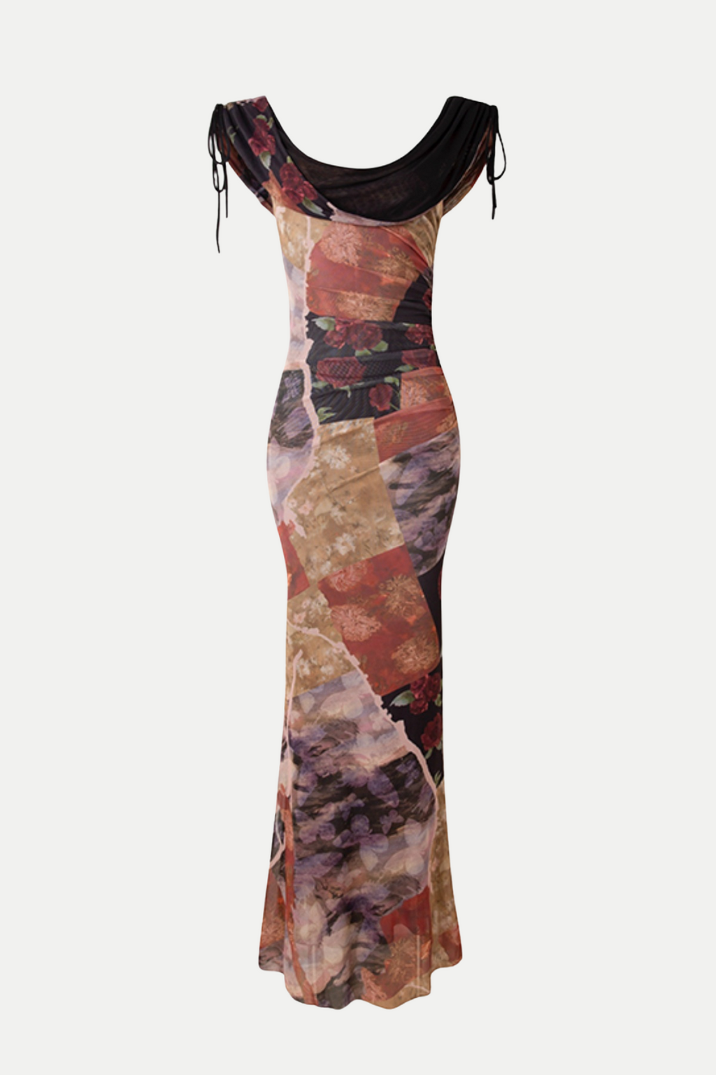 Flowering Girl Women Rosala Print Mesh Off Shoulder Maxi Dress