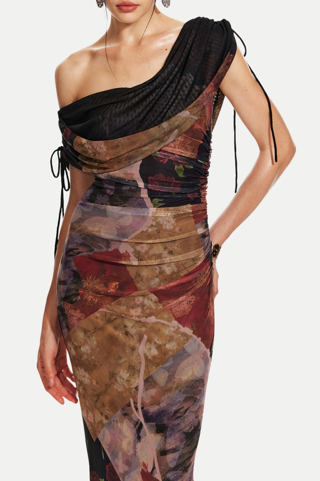Flowering Girl Women Rosala Print Mesh Off Shoulder Maxi Dress