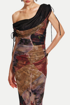 Flowering Girl Women Rosala Print Mesh Off Shoulder Maxi Dress