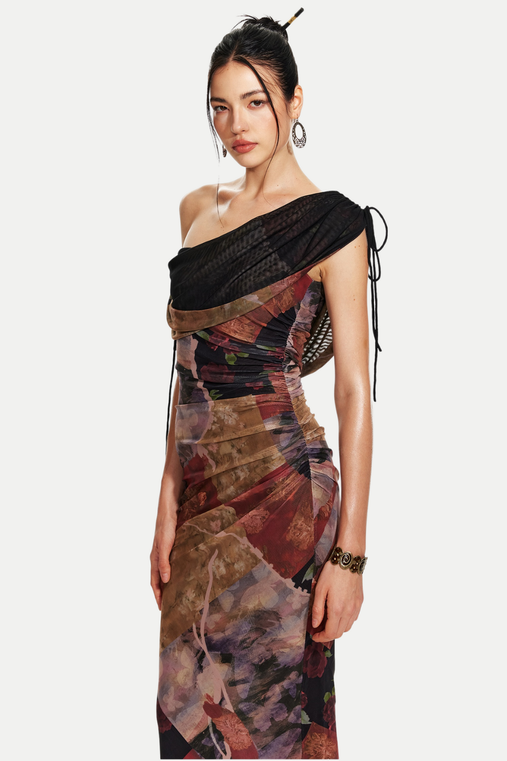 Flowering Girl Women Rosala Print Mesh Off Shoulder Maxi Dress