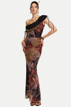 Flowering Girl Women Rosala Print Mesh Off Shoulder Maxi Dress