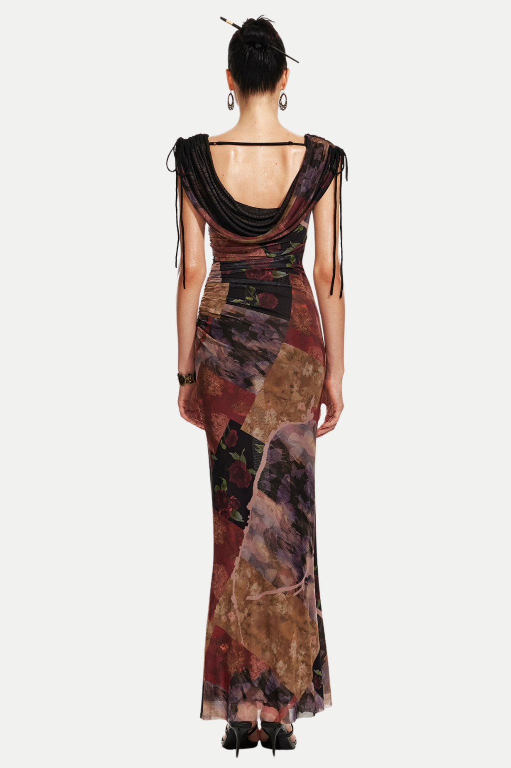 Flowering Girl Women Rosala Print Mesh Off Shoulder Maxi Dress