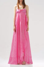 Rose Jacquard Patchwork Asymmetric Ruffle Tailored Dress
