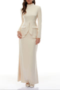 polly apricot Neutral Mock Neck Blouse Mermaid Skirt Set