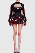 Roxya Floral Strapless Corset Mini Dress - Black