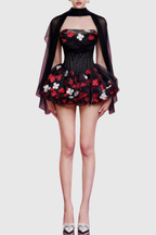 Roxya Floral Strapless Corset Mini Dress - Black