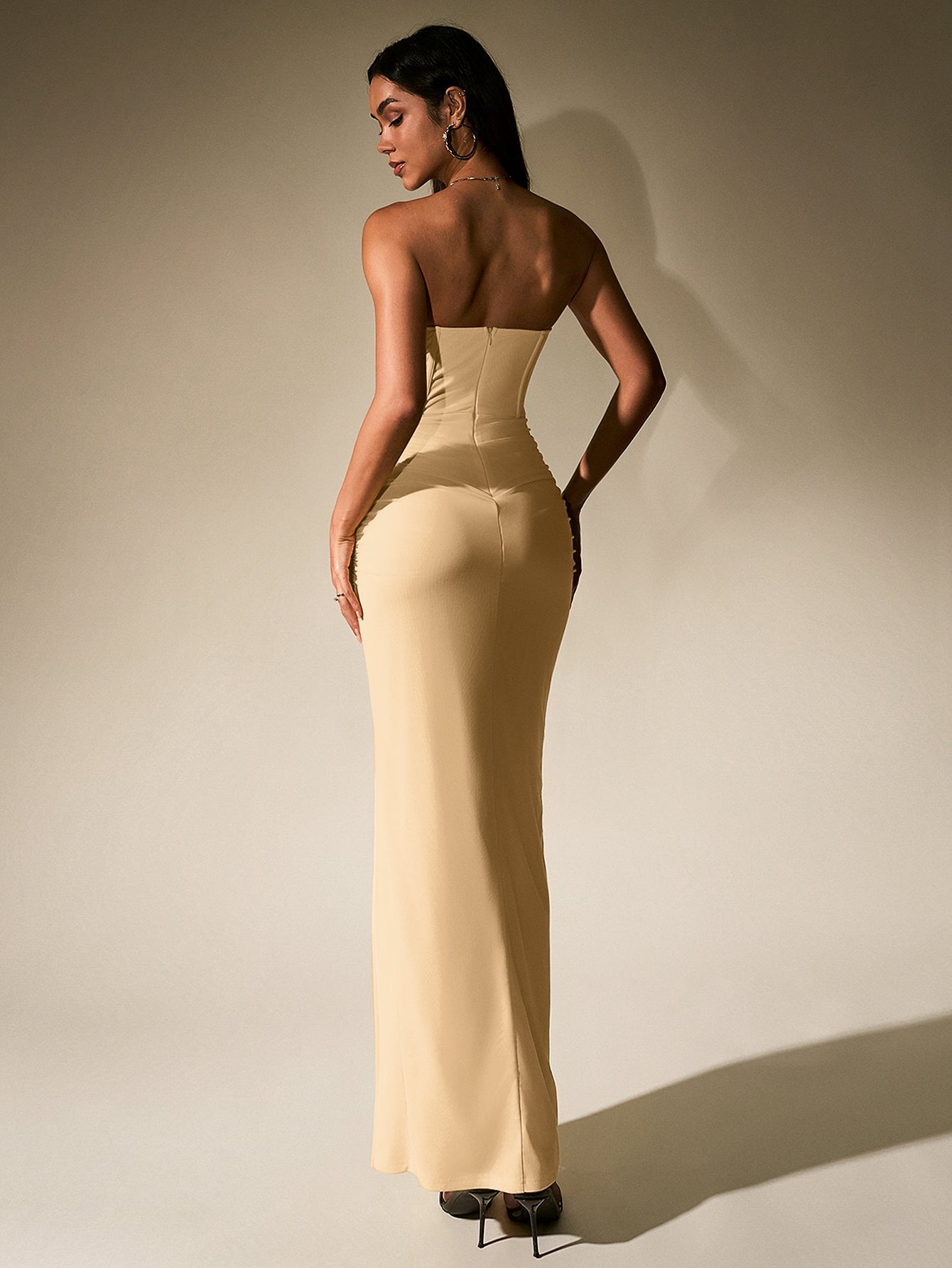 Flowering Girl Women Ruched Corset Split Hem Mesh Tube Dress
