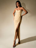 Flowering Girl Women Ruched Corset Split Hem Mesh Tube Dress