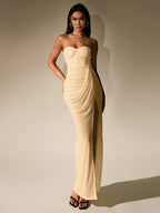 Flowering Girl Women Ruched Corset Split Hem Mesh Tube Dress