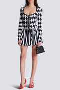 Flowering Girl Women Diamond Jacquard Flared Knit Mini Dress