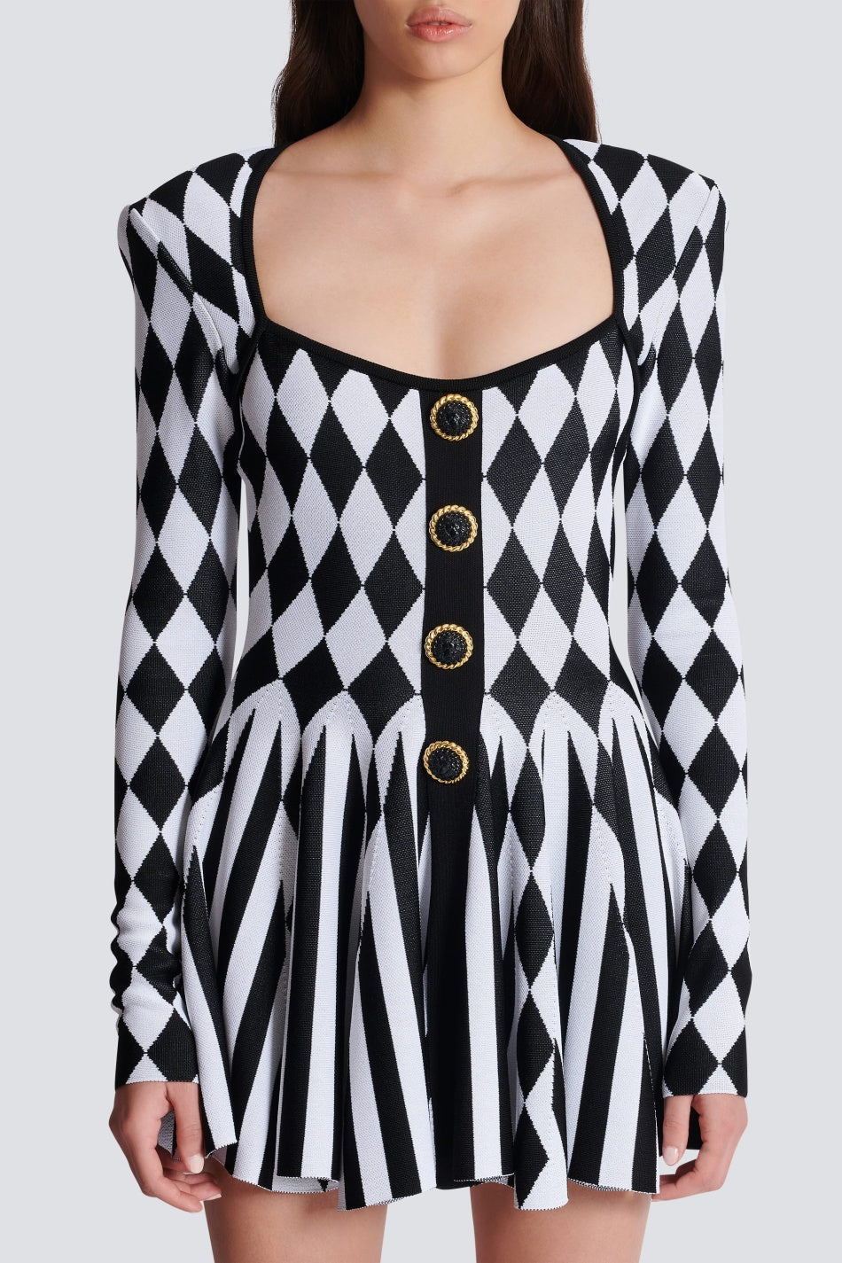 Flowering Girl Women Diamond Jacquard Flared Knit Mini Dress