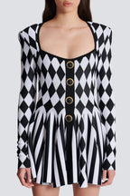 Flowering Girl Women Diamond Jacquard Flared Knit Mini Dress