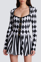 Flowering Girl Women Diamond Jacquard Flared Knit Mini Dress
