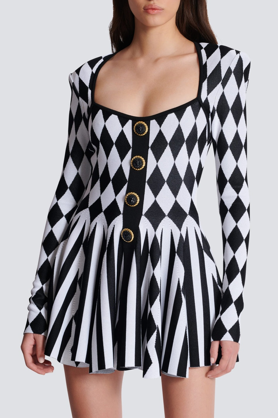 Flowering Girl Women Diamond Jacquard Flared Knit Mini Dress