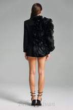 Flowering Girl Women Patchwork Ruffles Chic Blazer in black