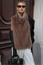 Faux Fur Vest Crop Top