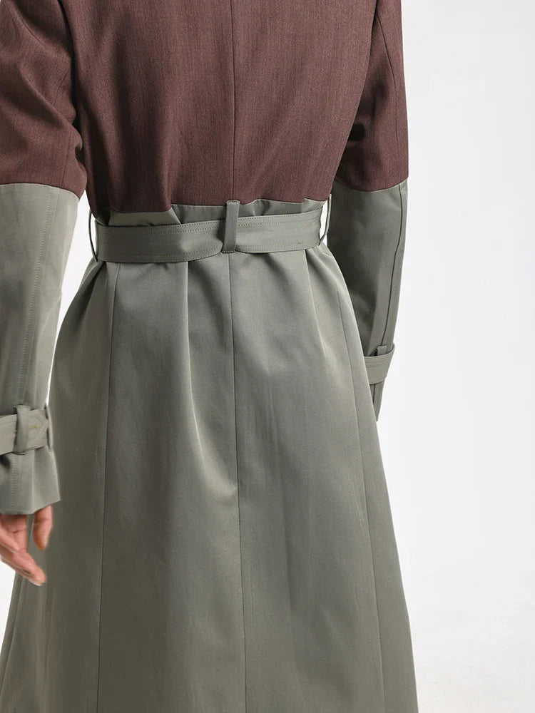 Flowering Girl Women Belted Blazer Trench Coat in Brown Gray
