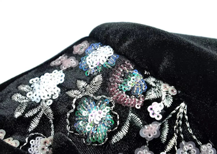 Flowering Girl Women Sequin Embroidered Velvet midi Dress in black
