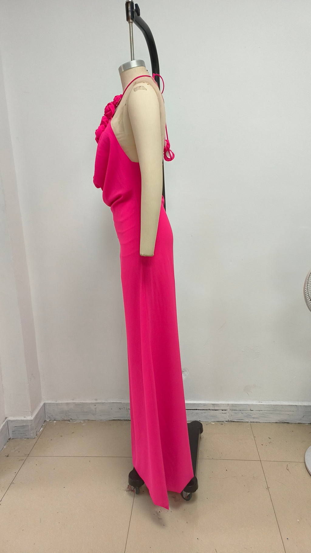 Flowering Girl Women Floral halterneck high collar maxi dress in Rose Pink