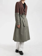 Flowering Girl Women Belted Blazer Trench Coat in Brown Gray