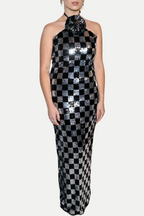 Flowering Girl Women Amaury Checkered Flower Seuiqn Halter Maxi Dress
