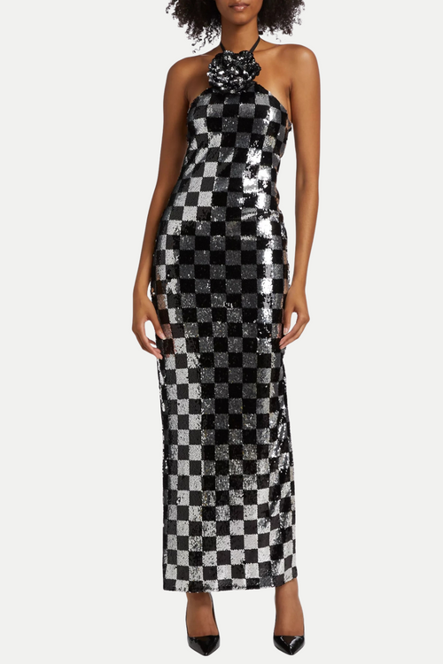 Flowering Girl Women Amaury Checkered Flower Seuiqn Halter Maxi Dress