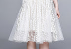 josephine Lace embroidered mesh midi dress in white