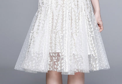 josephine Lace embroidered mesh midi dress in white