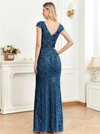 Addisyn Sequin Mermaid Evening Gown With Cap Sleeves