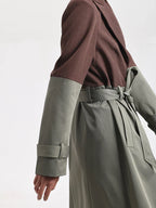 Flowering Girl Women Belted Blazer Trench Coat in Brown Gray