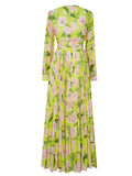 Jennifer Floral Print Pleated Lantern Sleeve Maxi Dress In Yellow