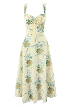 daphne Floral Print Sweetheart Midi Dress in yellow