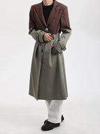 Flowering Girl Women Belted Blazer Trench Coat in Brown Gray