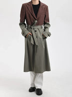 Flowering Girl Women Belted Blazer Trench Coat in Brown Gray