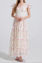 FLYING SLEEVES HIGH WAIST SLIM FIT FLORAL LACE DRESS