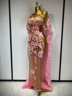Sparkly Mesh See Through Maxi Dress In Pink
