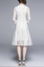 josephine Lace embroidered mesh midi dress in white