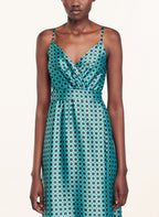 PRINTED SATIN SLEEVELESS MIDI DRESS