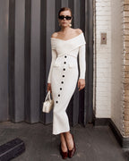 Flowering Girl Women penny Off Shoulder Knit Midi Dress in Cream