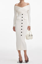 Flowering Girl Women penny Off Shoulder Knit Midi Dress in Cream