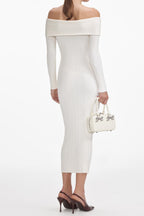 Flowering Girl Women penny Off Shoulder Knit Midi Dress in Cream